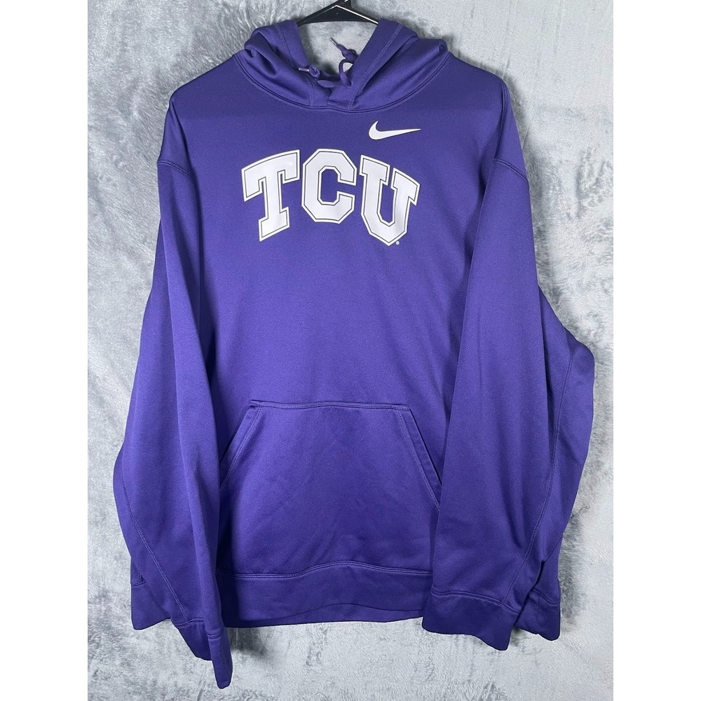 Nike Texas Christian TCU Horned Frogs Pullover Hoodie Purple White Size XXL